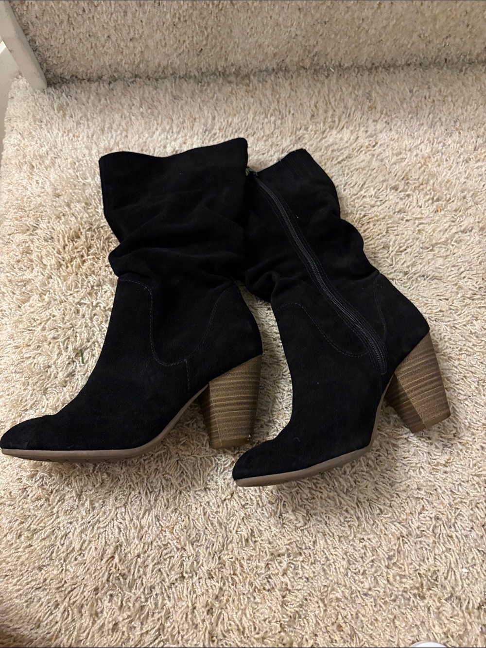 Kohl's Black Suede Mid-Calf Slouch Block Heel Boots